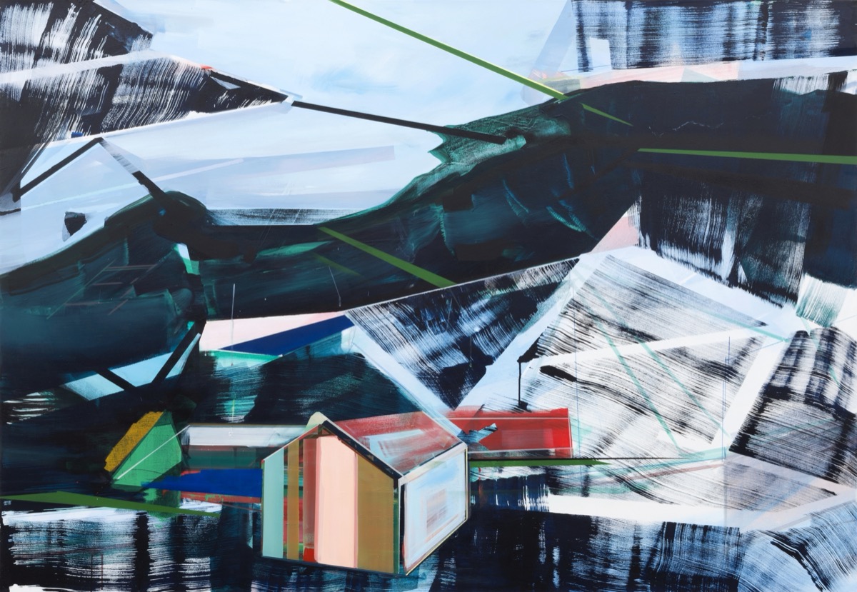1 Raumstruktur1, 175 cm x 140 cm, Acryl, Lack, Papier, 2022